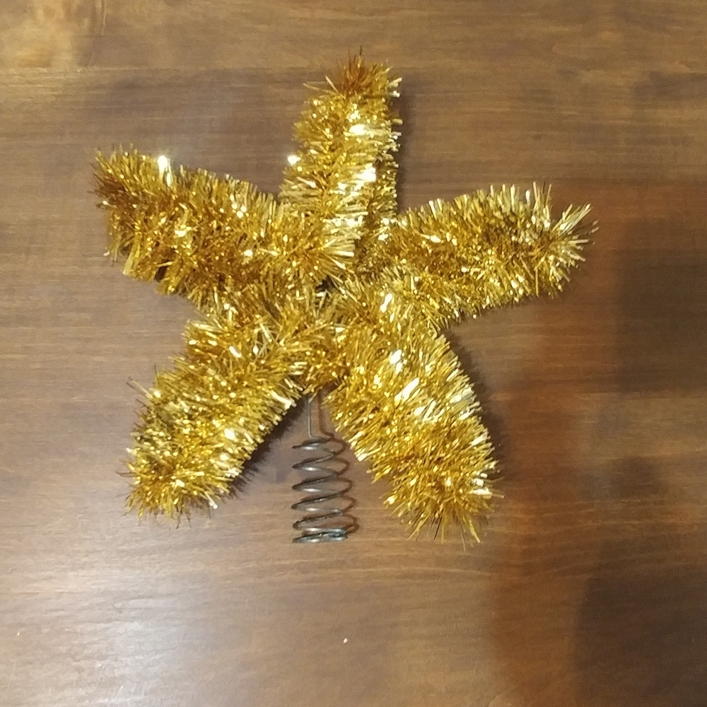 Vintage Tinsel Shimmering Gold Star Tree Topper